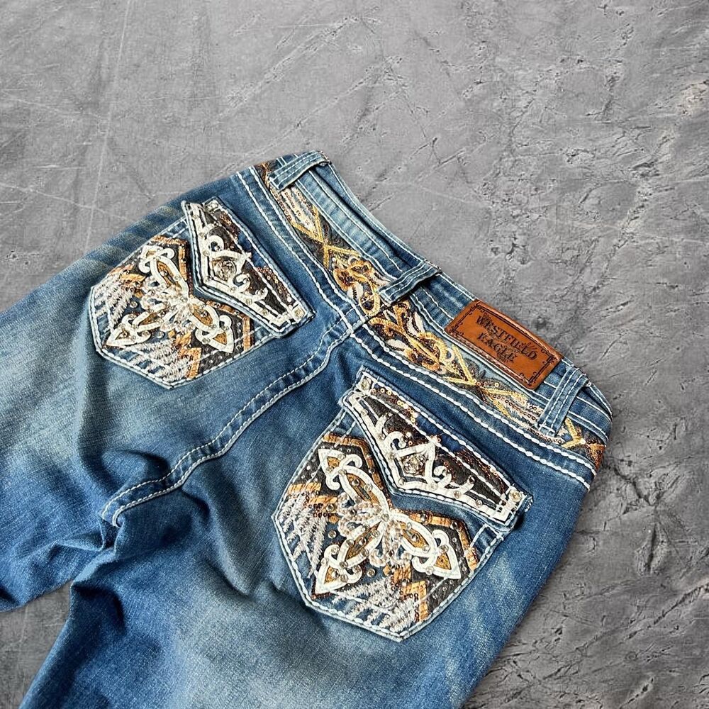 Y2K vtg 2000s Westfield Eagle bootcut flare Jeans with embroidered pockets